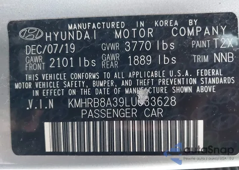 2020 Hyundai Venue Se z USA, uszkodzony, nr VIN KMHRB8A39LU033628